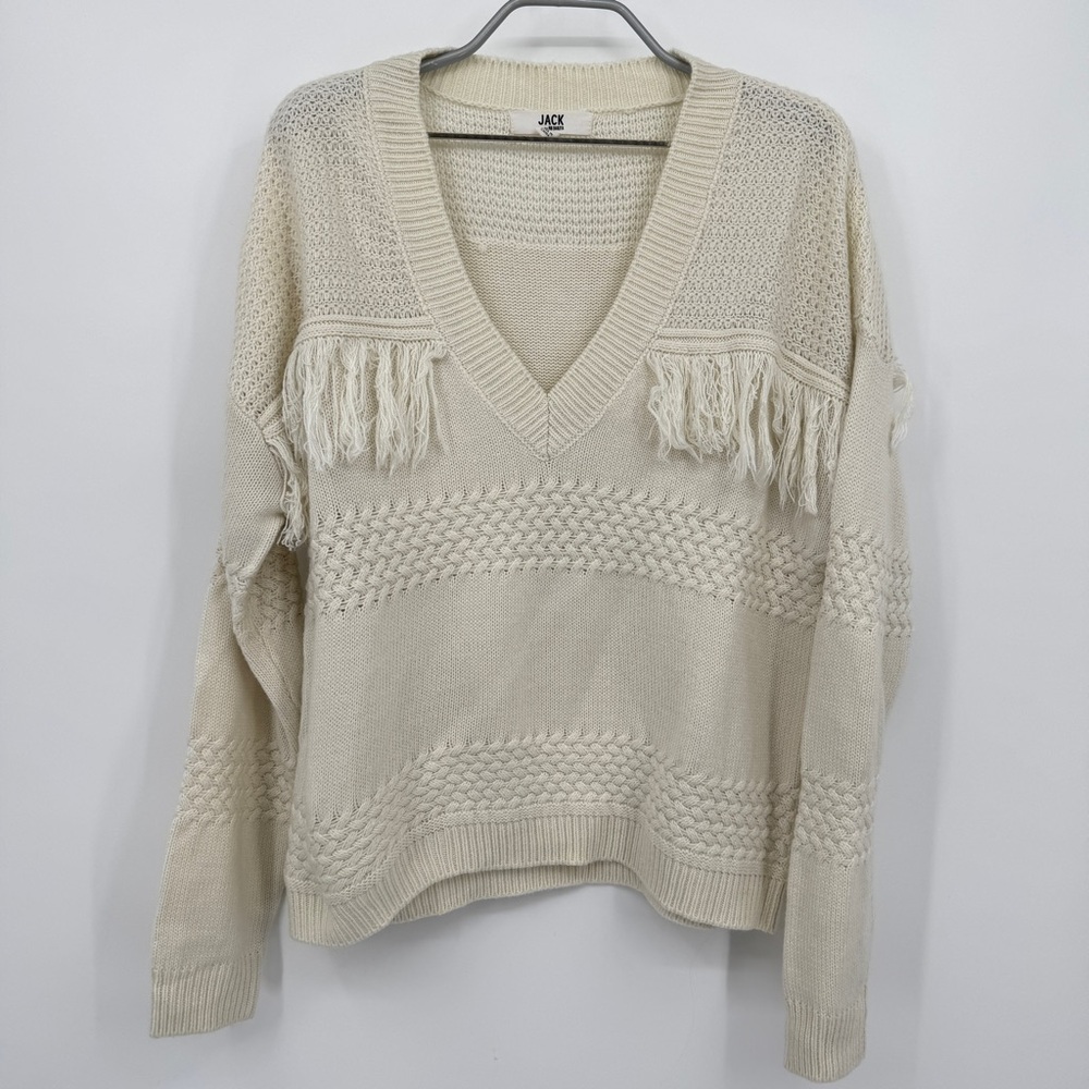 Jack by BB Dakota V-Neck Fringe Sweater size M